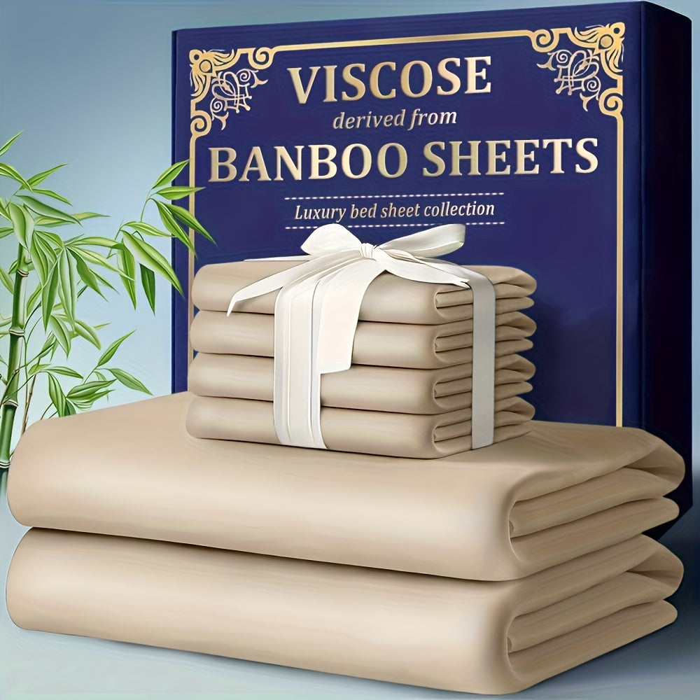 Bamboo Cooling Fitted Sheet Set 2300TC Deep Pocket All Season Bed Sheets | Ultra Soft Breathable Shrink-Resistant Flat Sheet Pillowcases Multiple Colors
