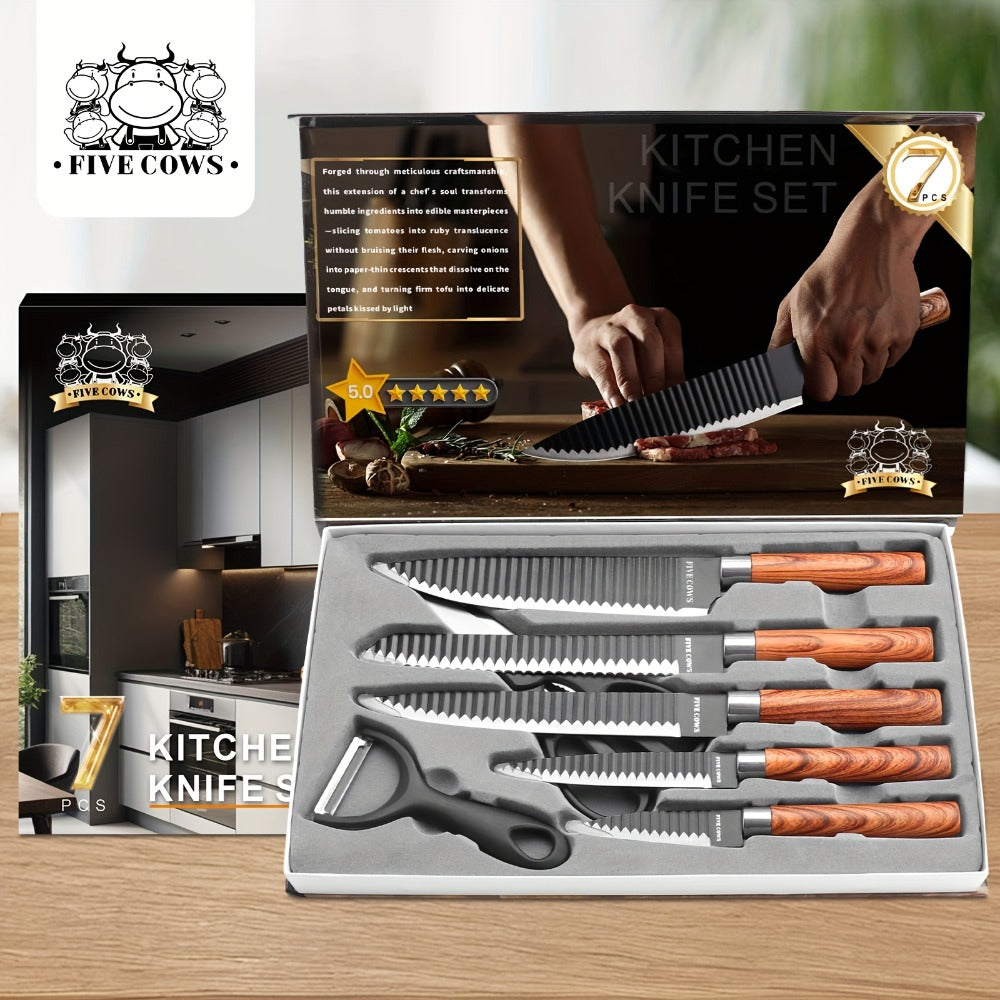 Kitchen Knife Set High Carbon Steel Hand Forged Chef Knives with Case Non-Stick Black Blade Butcher Cleaver Meat Cutting Vegetable Chopping Camping BBQ Outdoor Holiday Gift