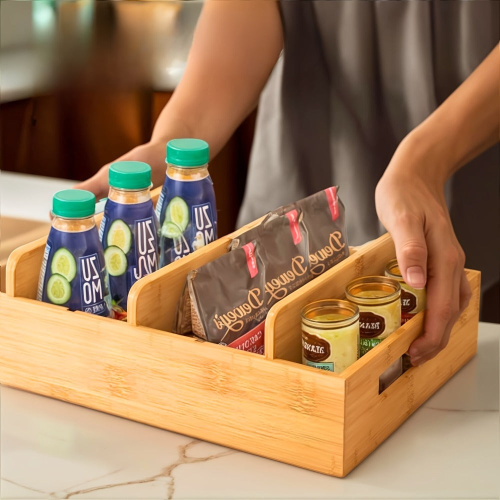 Bamboo Lid Organizer for Kitchen Cabinet with 5 Adjustable Dividers - Tupperware Lid Holder for Food Container Lids, Pot Lids Storage Rack with Writable Labels, 13¡± Wide