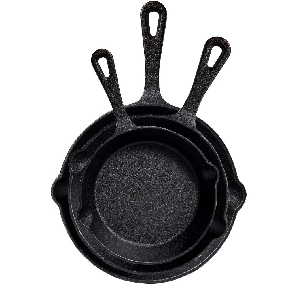 Cast Iron Skillet Set Uncoated Frying Pan with Drip Spout Heavy Duty Pre-Seasoned Cookware for Frying Stir-Frying Baking Stovetop Oven Safe 3 4 5 Piece