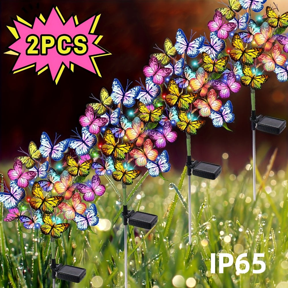 Solar Butterfly Garden Stake Lights Outdoor Waterproof IP65 ¨C 2pcs Colorful LED Solar Powered Lawn Insert Lights for Garden, Courtyard & Patio | Christmas Holiday Yard Decoration Ground Lights