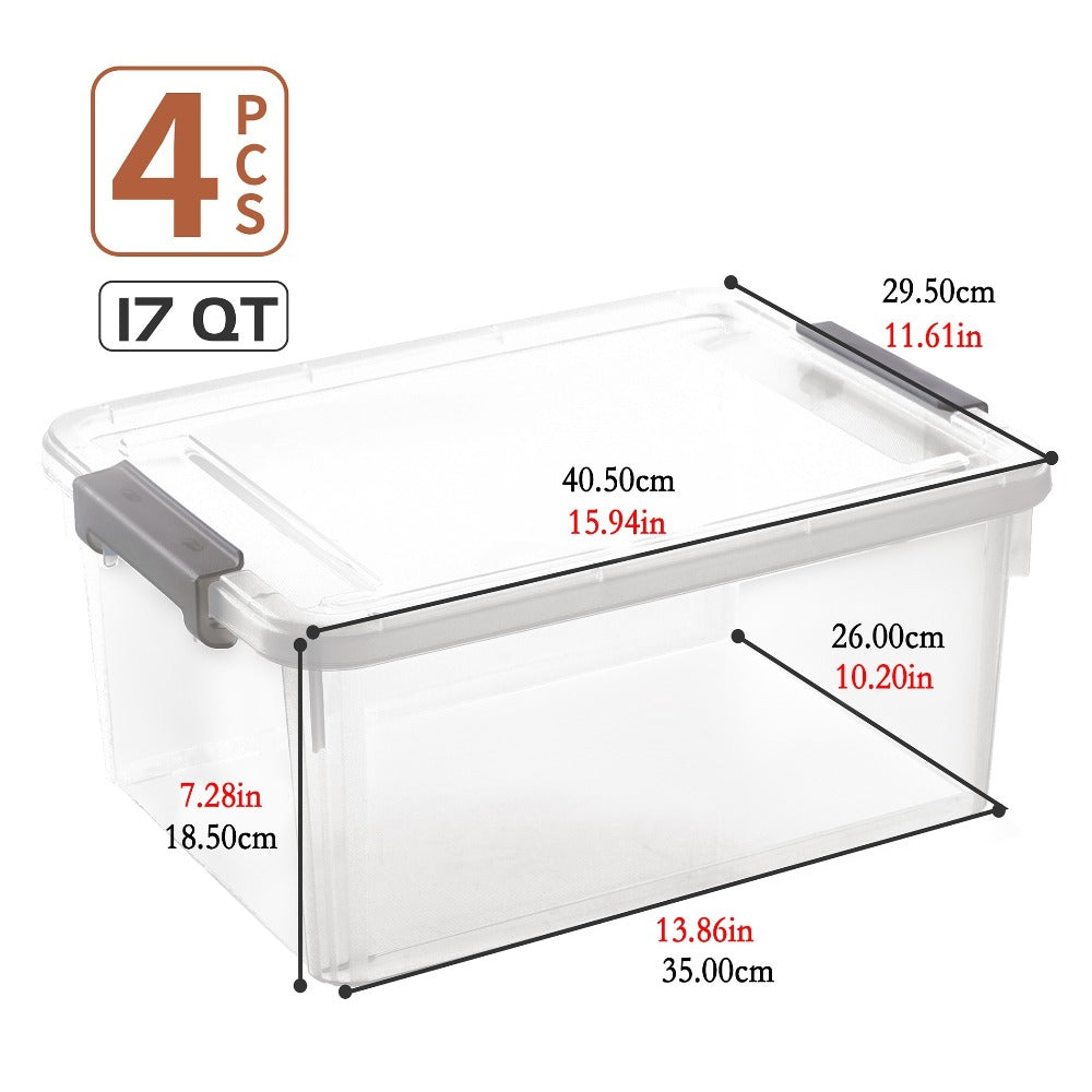 Plastic Storage Bins with Lids 4 Pack 17 Quart Stackable Clear Storage Containers with Latching Lids for Garage Closet Bedroom Basement Kitchen Organization