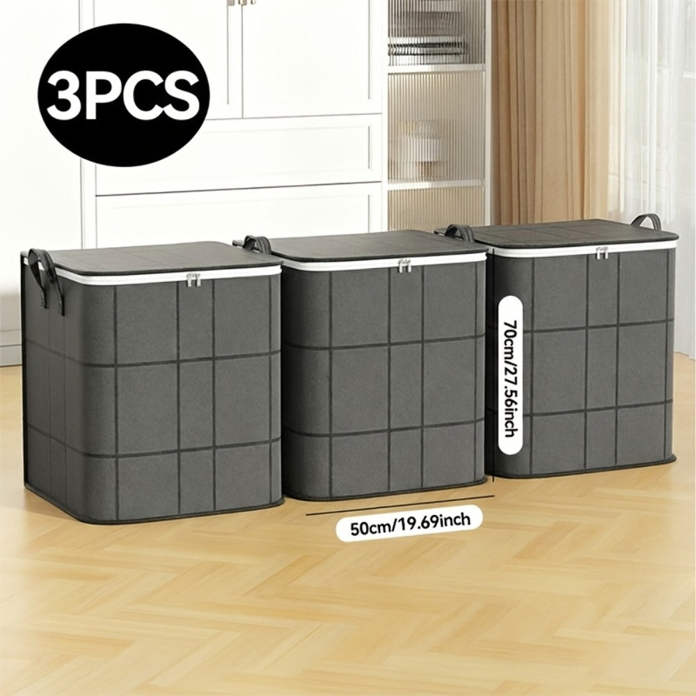 Clothing Storage Bags 3-Piece XL Set Foldable Wardrobe Organizer Boxes | Reinforced Handles & Sturdy Zippers | Large Storage Containers for Clothes Blankets Quilts Bedding | Closet Organization