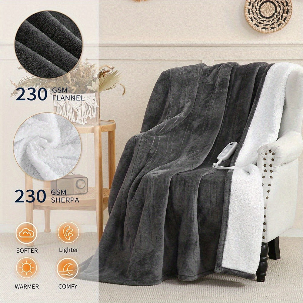 Electric Blanket with Temperature Control and Timer ¨C Extra Large Flannel Heated Blanket, 8 Levels 10-Hour Auto-Off, Machine Washable, PTC+NTC Overheat Protection, Throw Twin Full Queen King