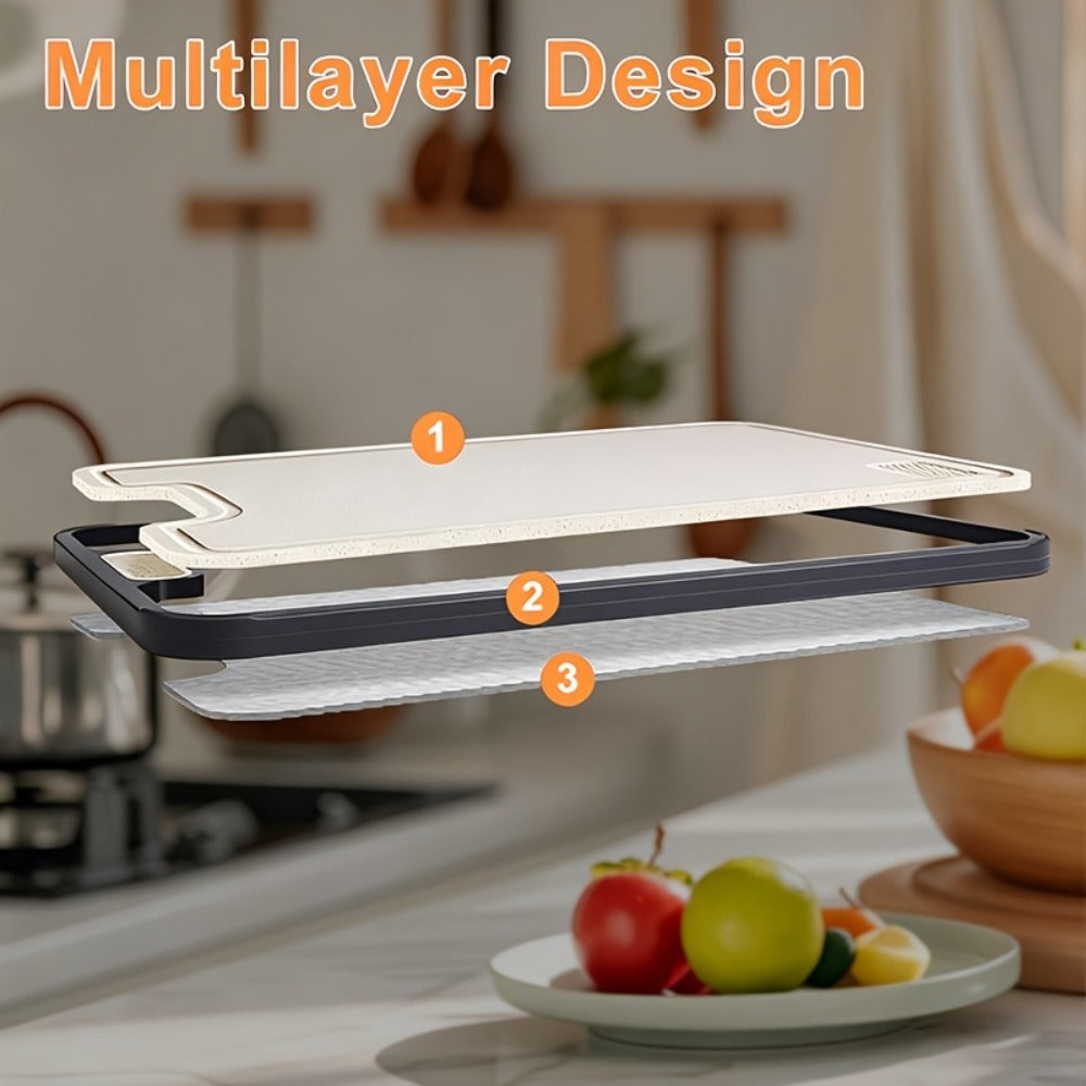 Large Cutting Board for Kitchen ¨C Double Sided Food Grade Stainless Steel & Wheat Straw PP, Non-Slip, Easy to Clean, 16 x 11 Inch Heavy Duty Chopping Board