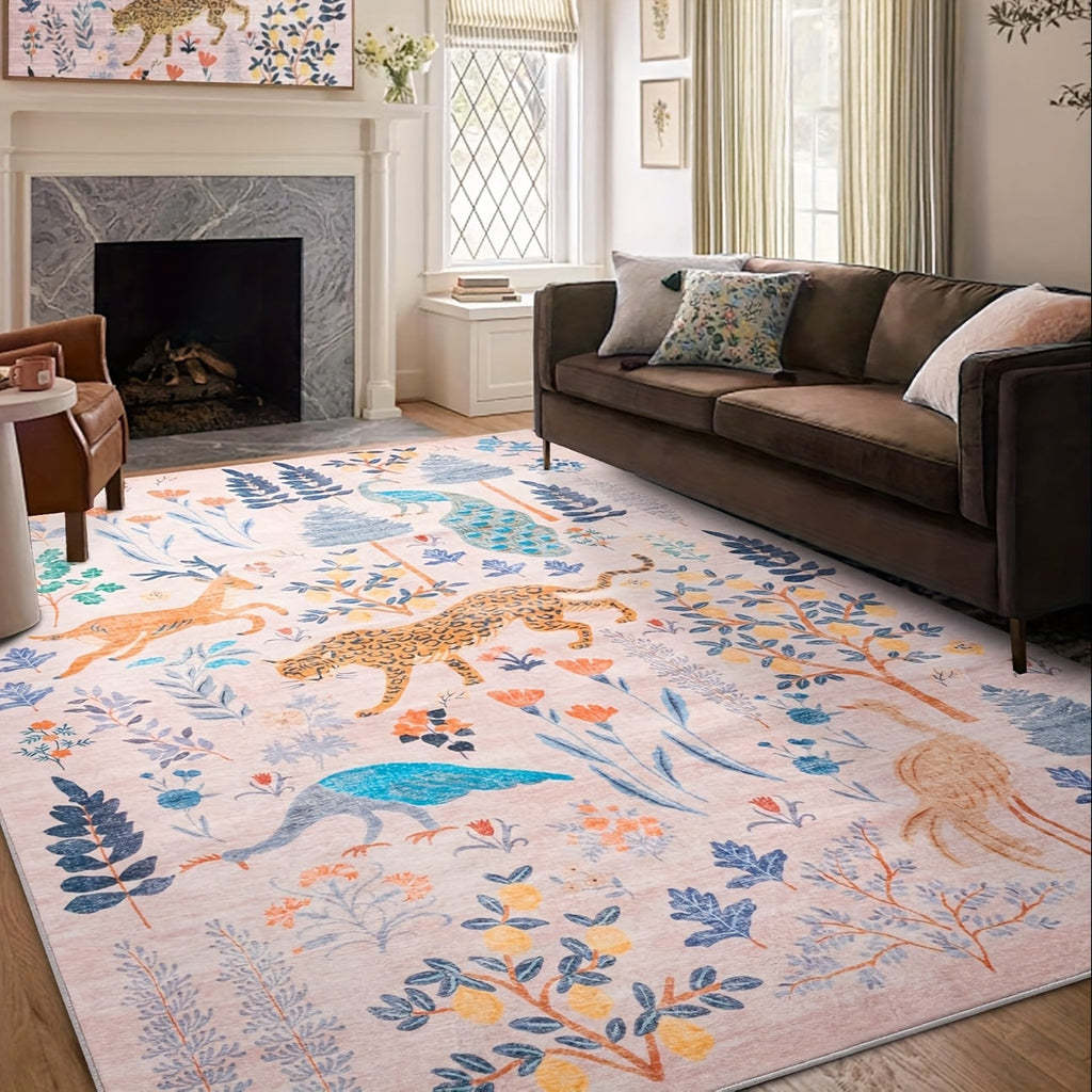 Animal Print Area Rug Jungle Tiger Non-Slip Soft Thin Colored Rug for Living Room Bedroom Playroom Daycare - Black Green Pink 5x7 6x9 8x10 9x12 ft Indoor Floor Carpet