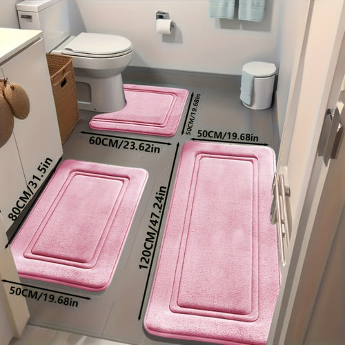 Bath Mat Set 3 Piece - Non-Slip Bathroom Rugs Super Absorbent Shower Mat, Thick Soft Bath Tub Floor Mat for Bathtub Shower Bathroom Heavy Foot Traffic, Modern Bathroom Decor Black Grey Beige Navy