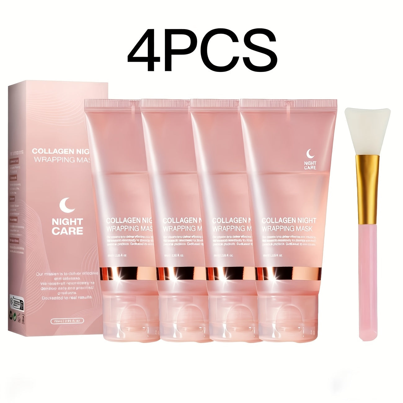 Collagen Night Mask with Brush Overnight Face Mask Hydrating Anti-Aging Sleeping Mask Elasticity Repair Skin Care for All Skin Types