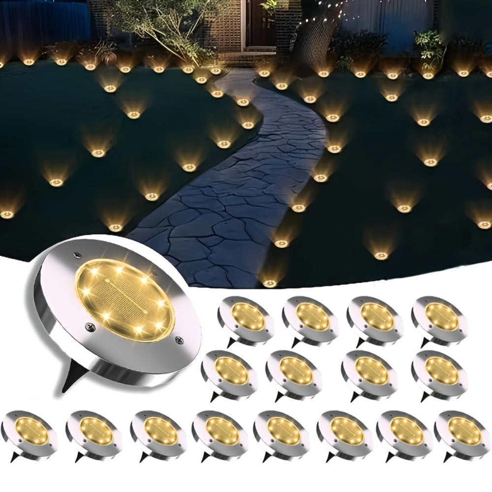 Solar Ground Lights Outdoor LED Path Lights Waterproof - Stainless Steel In-Ground Solar Lights for Lawn Driveway Courtyard Garden Pathway, Warm & Cool White Landscape Lighting Pack Options