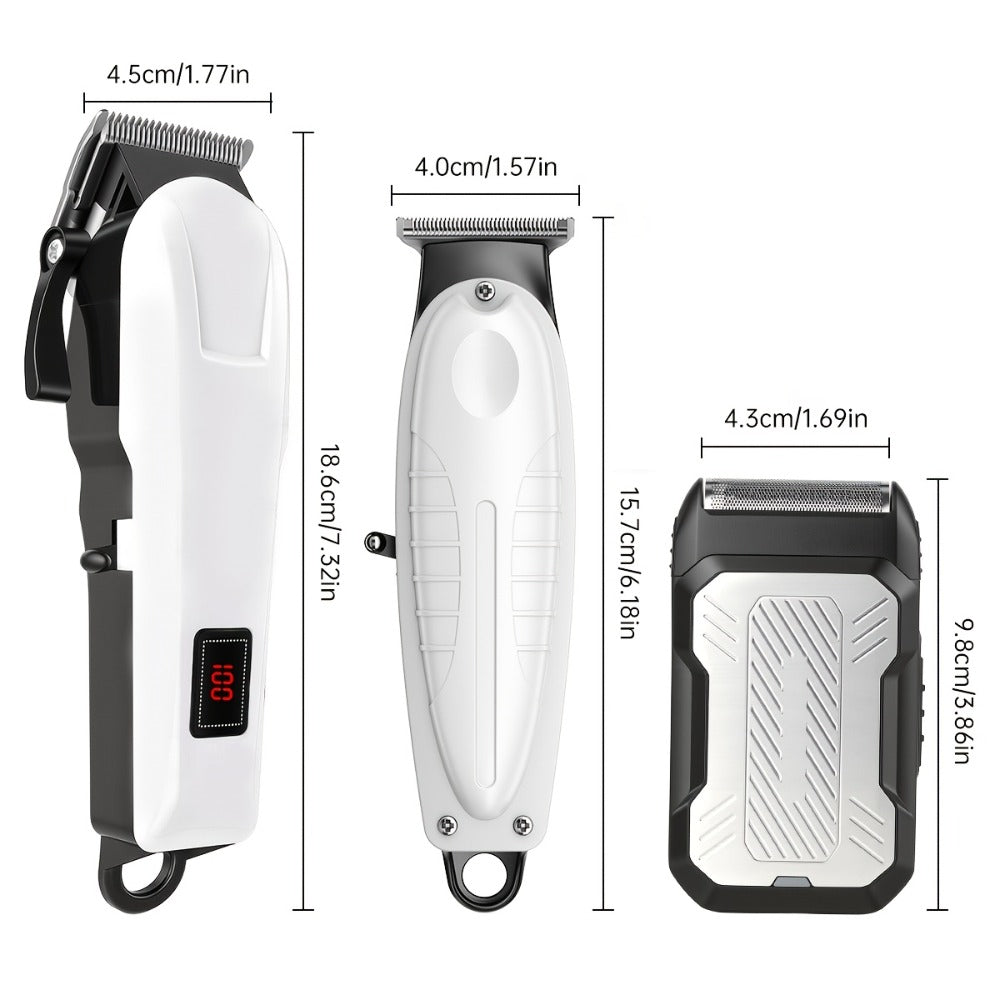 Men's Hair Clipper Set Cordless Beard Trimmer Electric Shaver Grooming Kit with LCD Display USB-C Rechargeable for Home Barber Haircut Mustache Travel Father's Day Gift