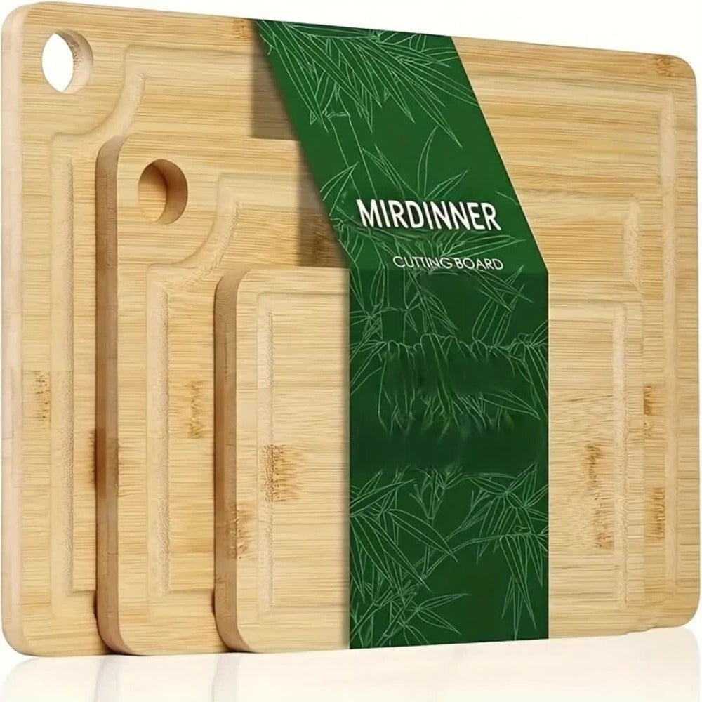 Wood Cutting Board Set of 3 Natural Wooden Chopping Boards with Juice Groove & Non-Slip Edges ¨C Reversible Design for Meat BBQ Home Kitchen Restaurant Holiday Gift