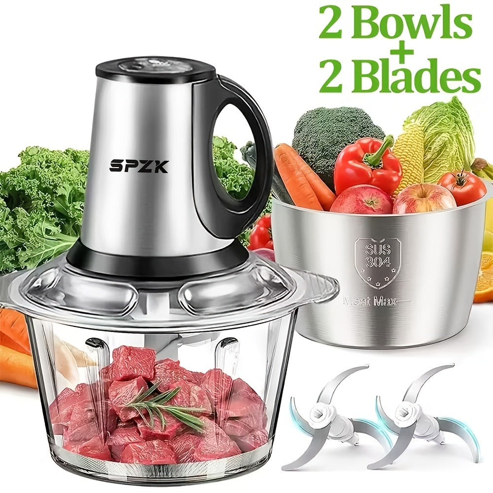 Electric Food Chopper with 2 Bowls & 2 Blades ¨C Multi-Function Food Processor, Meat Grinder & Vegetable Chopper for Meats, Salads, Nuts, Garlic & More