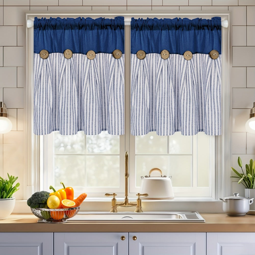 Bohemian Striped Patchwork Curtains, Semi-Sheer Rod Pocket Window Curtains for Bedroom Living Room Kitchen Cafe, Country Cottage Style, 1 or 2 Panels, Multiple Colors & Sizes
