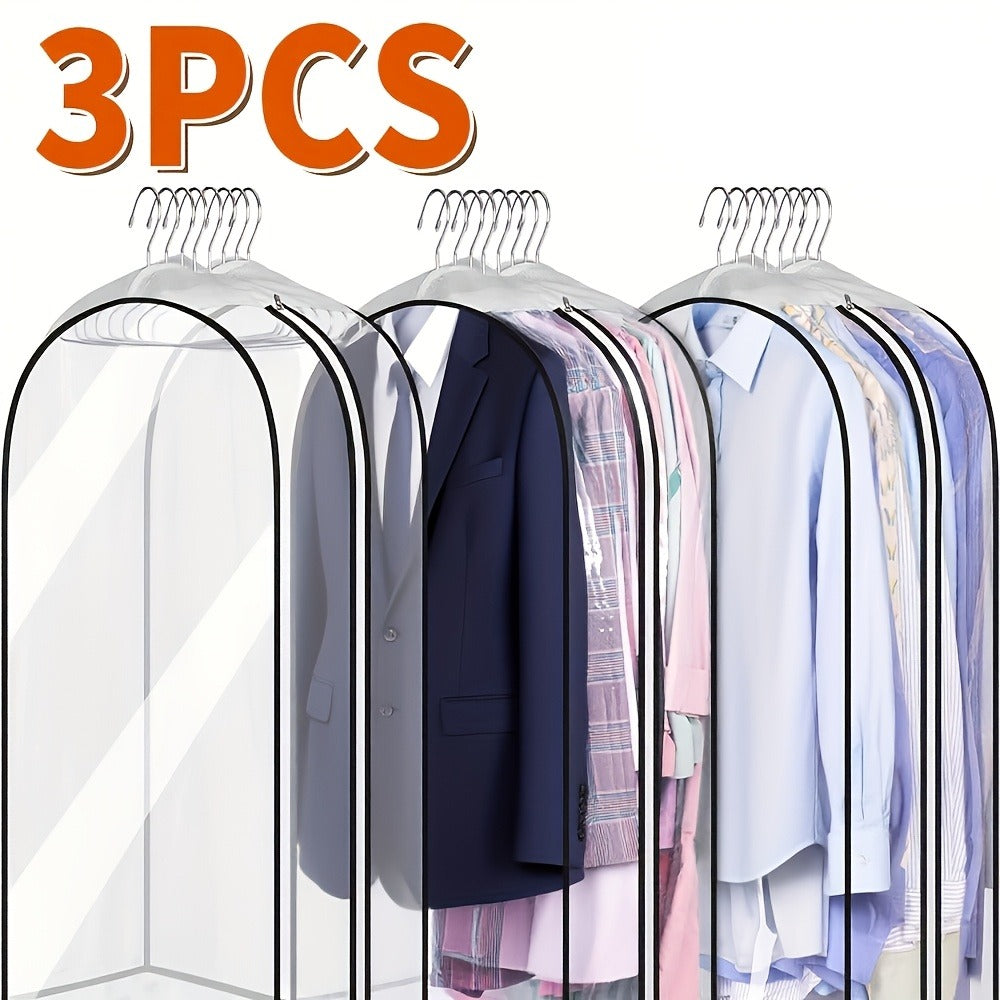 Garment Bags for Hanging Clothes, 3-Pack Transparent Suit Bags with Zipper, Heavy Duty EVA Coat Covers for Wardrobe Closet Storage, Fits 32 40 50 60 Inch Dresses Shirts Coats