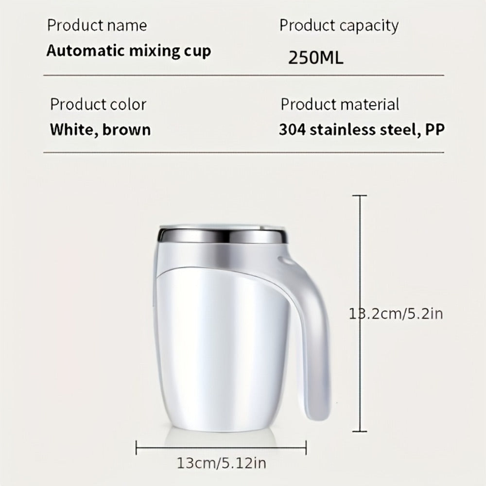 Self Stirring Coffee Mug 8.45oz - Auto Mixing Cup One-Button Start for Coffee Milk Protein Powder, Reusable Travel Mug Brown Cream