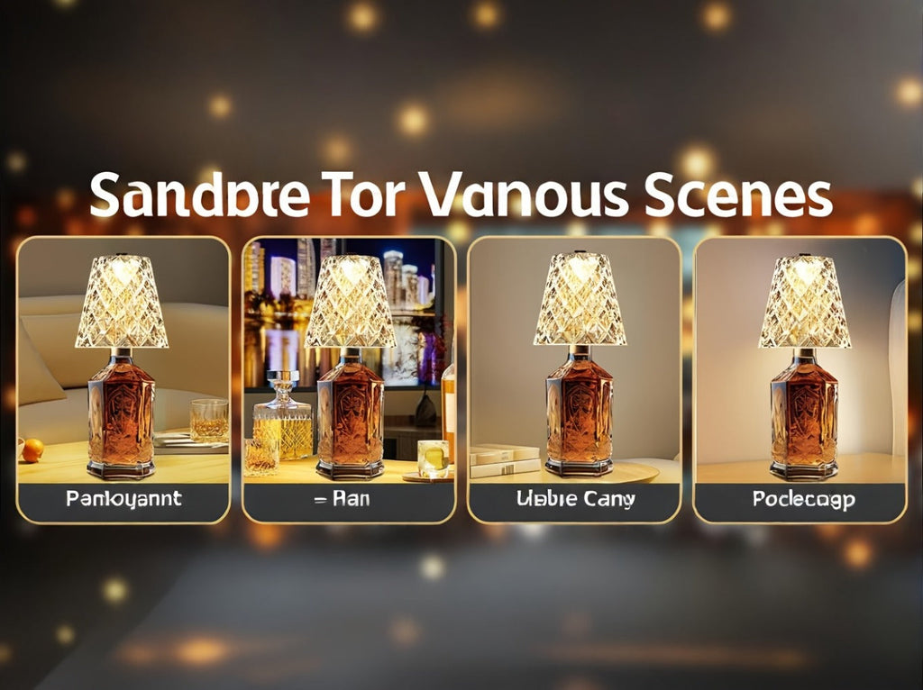 Wireless Wine Bottle Lamp ¨C USB Rechargeable Acrylic Crystal Shade, 3-Color Touch Control Smooth Dimming, 2000mAh Cordless Bottle Light for Bar Decor, Home, Kitchen, Party & Table Ambiance (1pc / 2pcs)
