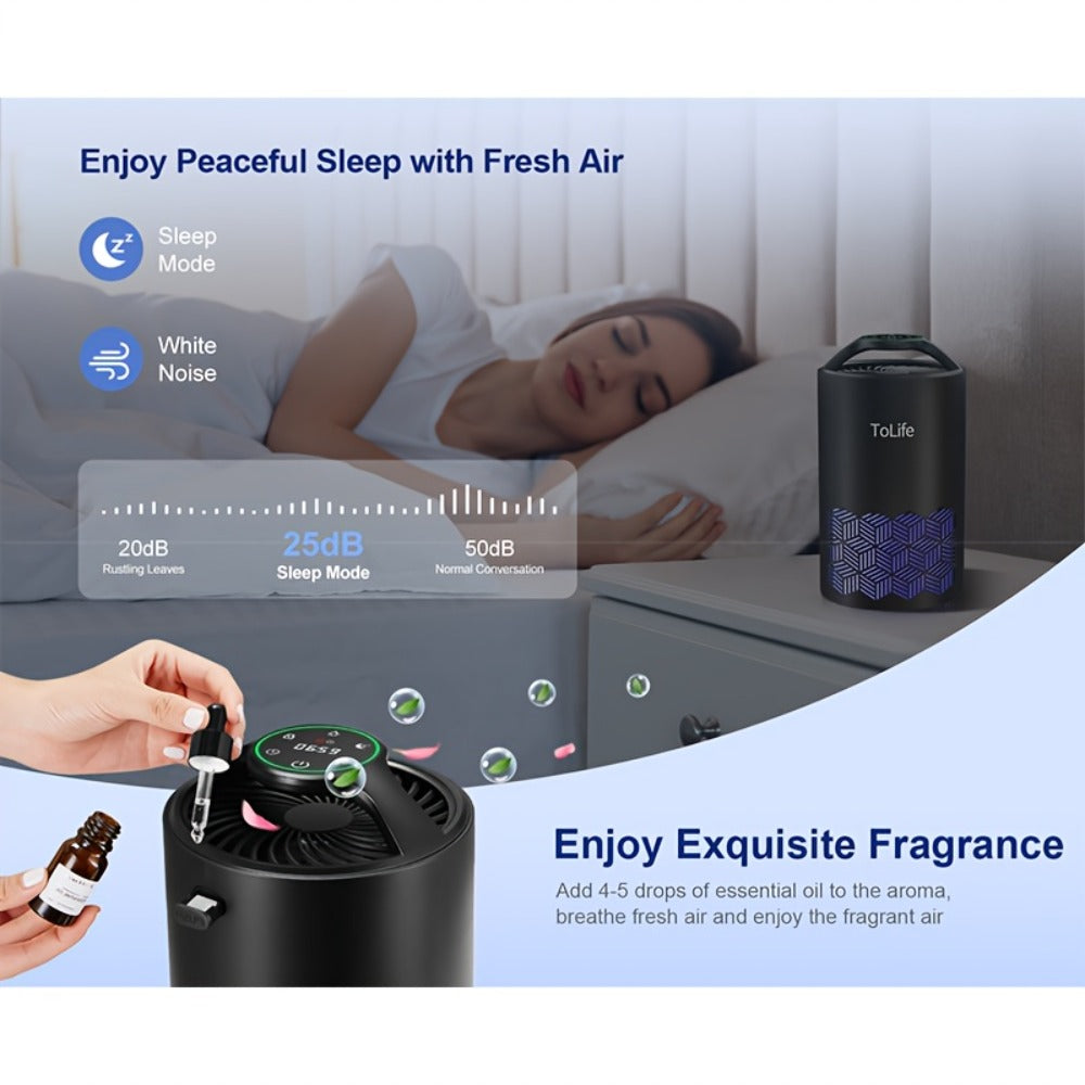 H13 True HEPA Air Purifier for Bedroom Large Room with Scent Diffuser Ultra Quiet 25dB Removes Pet Hair Smoke Dust Odors