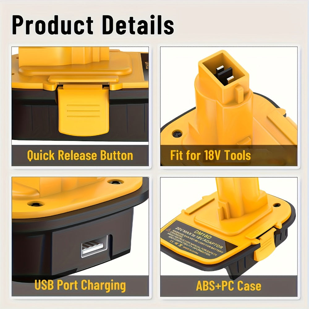 Battery Adapter DM18D DeWalt 18V to 20V Converter with USB Port Compatible with DeWalt 20V & Milwaukee 18V Li-Ion Batteries for DeWalt 18V Cordless Tools 3 Pack