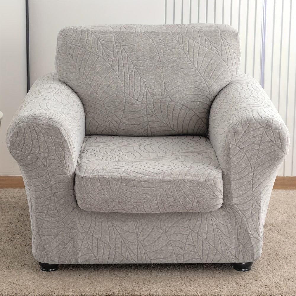 Armchair Slipcover 2pcs Set Jacquard Leaf Texture Stretch Chair Cover with Seat Cushion Cover Spandex Non-Slip Elastic Removable Washable Sofa Couch Cover for Living Room Dining Room Hotel Home Decor