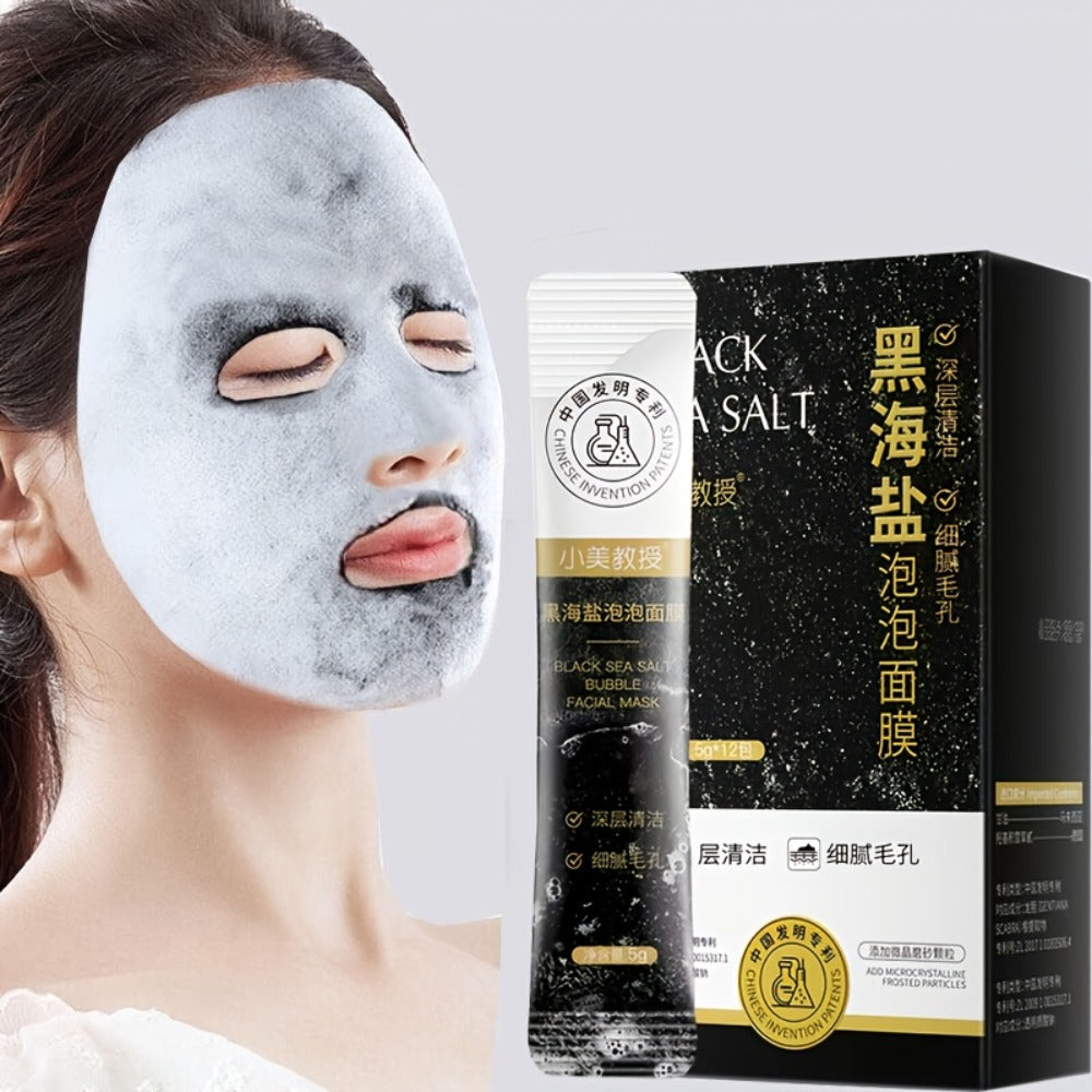Black Sea Salt Bubble Mask with Nicotinamide, Moisturizing Foam Mud Mask Alcohol-Free for All Skin Types, Unisex Deep Cleansing Pore Purifying Face Mask ¨C Individual Portable Packs for Travel (12/24/36 Pack)