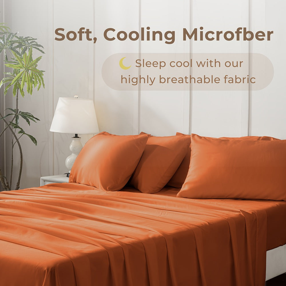 Bed Sheet Set Soft Breathable Cooling Microfiber Fitted & Flat Sheets with Deep Pockets ¨C Wrinkle Free Hotel Luxury Bedding in Multiple Colors & Sizes