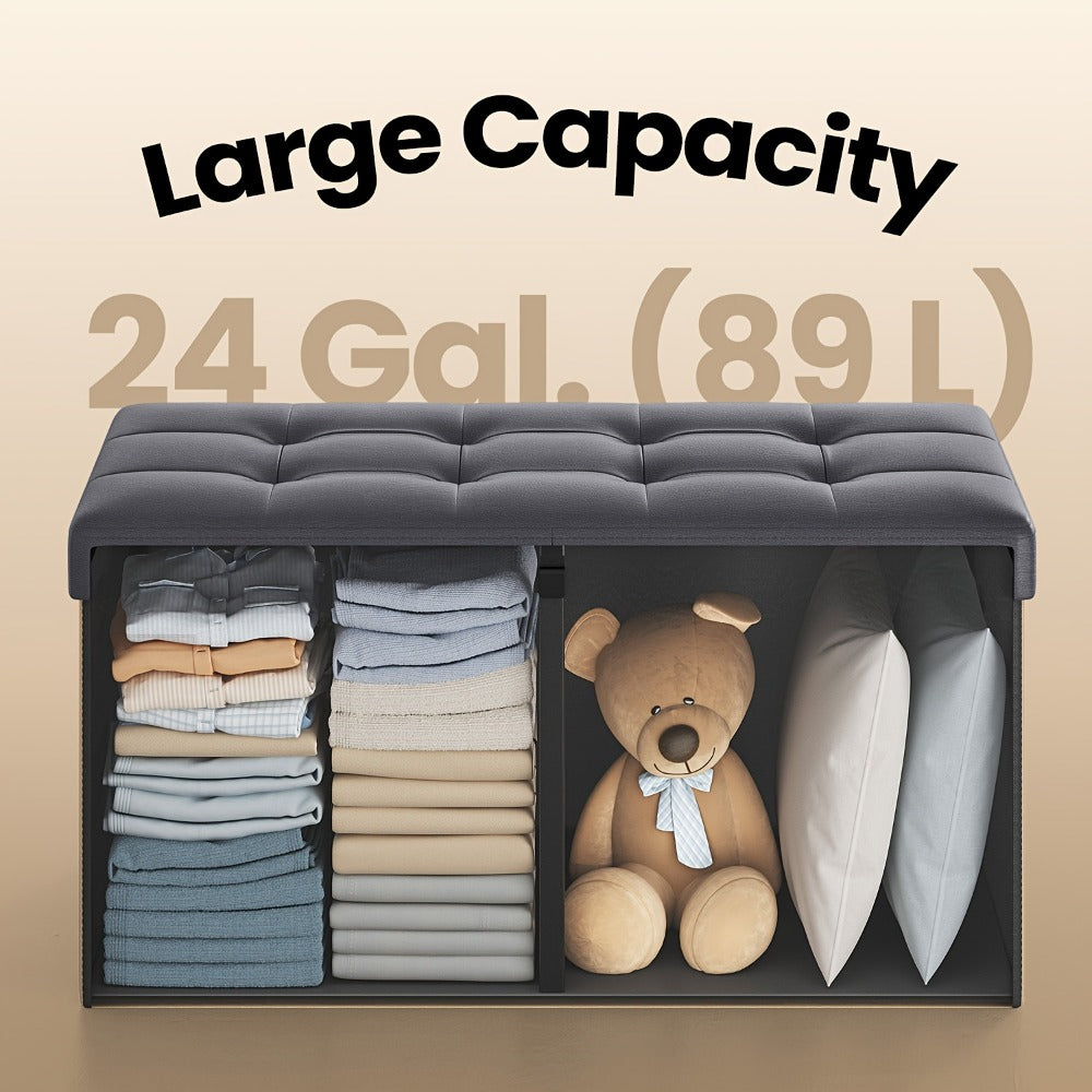 Storage Ottoman with Flip Top Lid 660lbs ¨C Foldable Faux Leather Chest Stool, 30¡± Wide Extra Seating & Blanket Storage for Entryway, Living Room & Bedroom