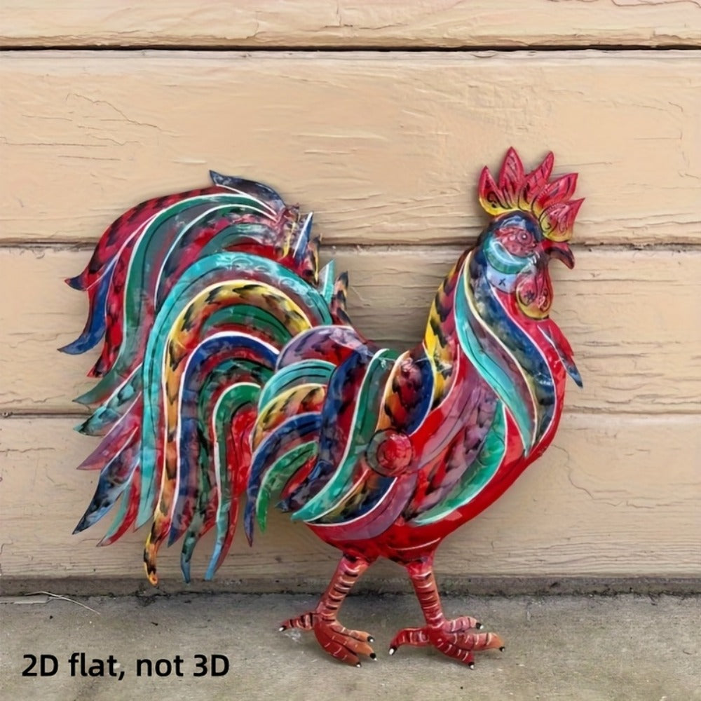 Metal Chicken Decoration 2D Flat Iron Art Farmhouse Decor | Rustic Country-Style Floor Standing Statue for Garden Backyard Courtyard Kitchen Lawn Wall Indoor Outdoor Home Decor 11.8x11.46 Inch