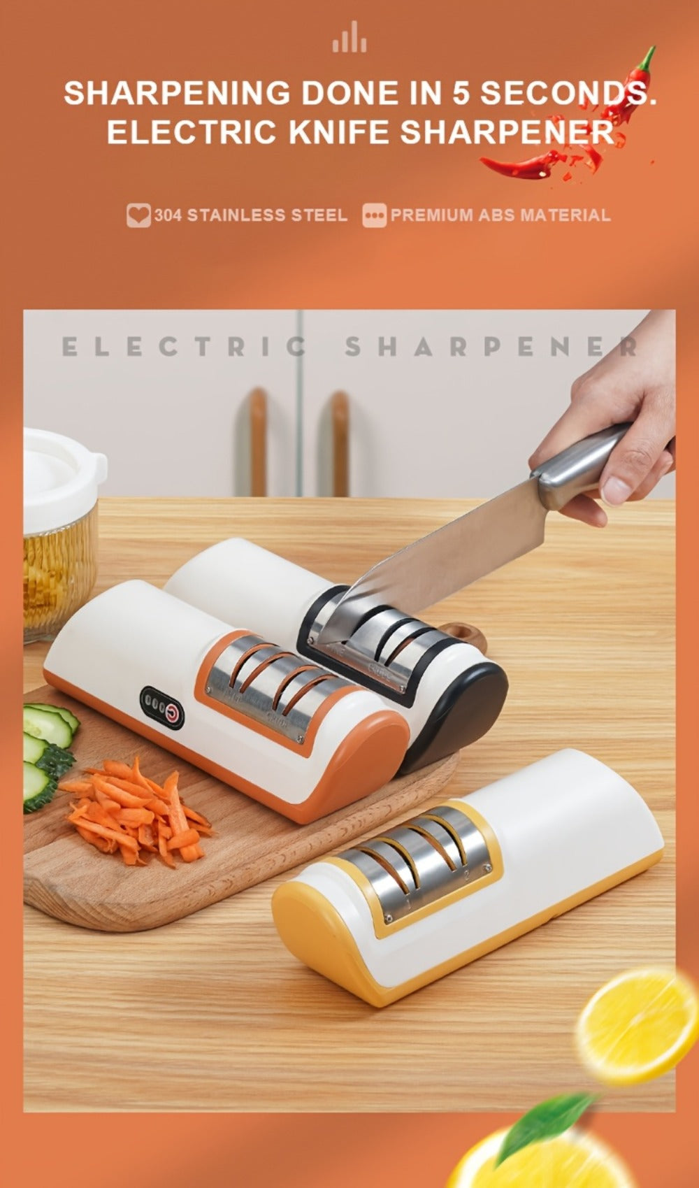 Electric Knife Sharpener 2-Stage ¨C Automatic Professional Kitchen Knife Sharpener with Built-In Guides & Sanding Wheel for All Knives, Santoku, Fillet, Chef & Hunting Blades