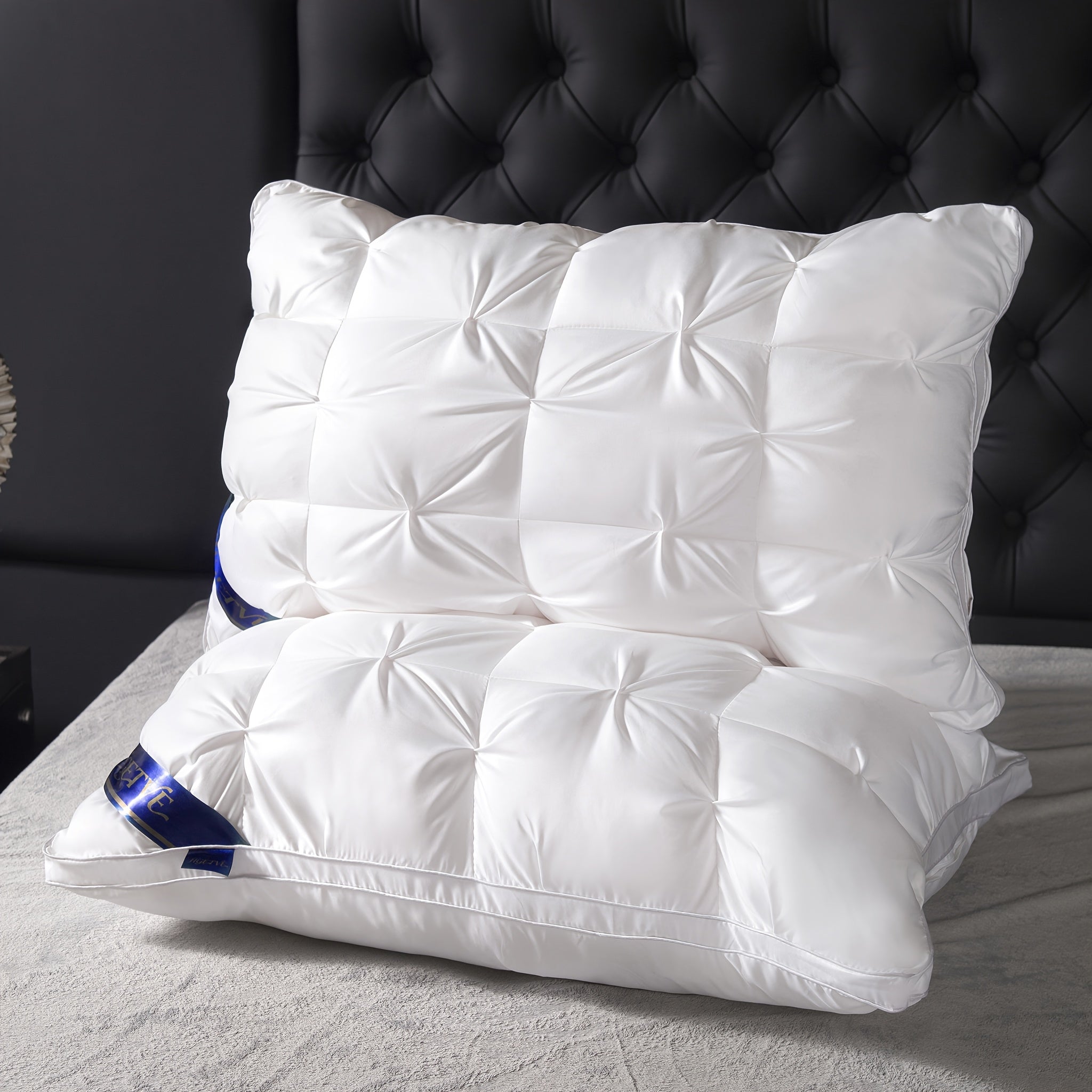 Luxury Hotel Pillows 2PCS, Cool Breathable Pillow Insert, Fluffy Resilient Neck Support, Soft Comfortable Sleeping Pillow, Queen King Size, White Black Navy Pink Gray Brown