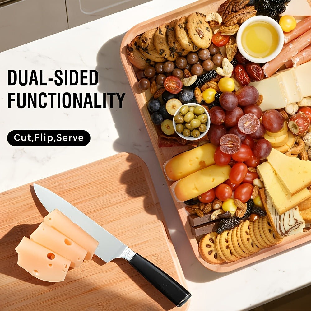 Bamboo Charcuterie Board with Lid | 5-Compartment Divided Cheese Snack Tray with Handles Locking Lid Portable Serving Platter for Parties Picnics Camping Gifts