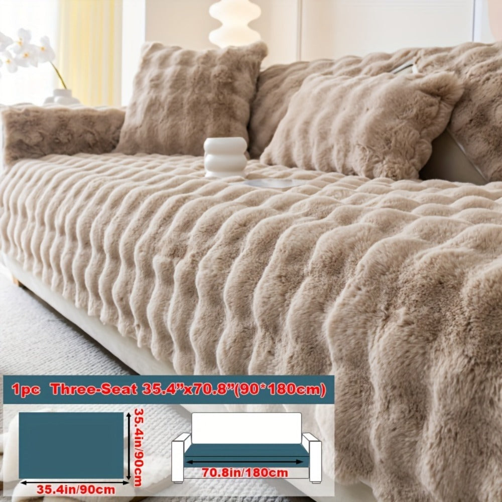 Faux Rabbit Plush Sofa Cover Winter Warm Thickened Anti-Slip Pet Friendly Cushion Protector for Living Room Bedroom Office 1 2 3 4 Seater