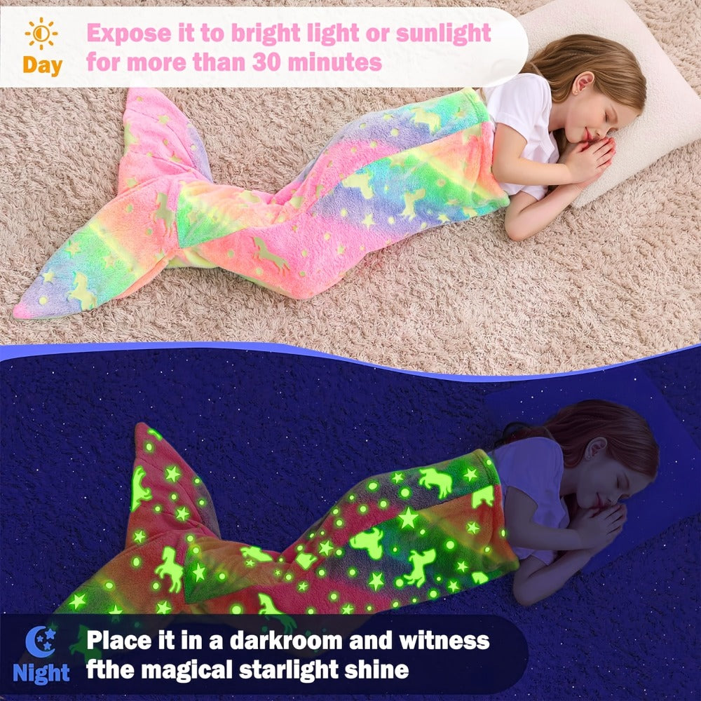 Mermaid Tail Sleeping Bag Blanket for Kids & Adults - Soft Flannel 200GSM Anti-Kick Cozy Bed Cover, Fun Novelty Bedding for Girls Boys Sleepovers Camping, 5 Colors: Green Red Blue Purple Yellow
