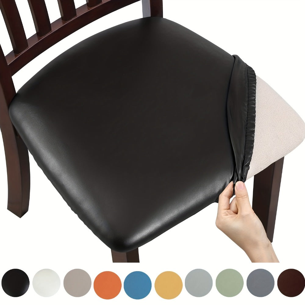 Waterproof PU Leather Dining Chair Cushion Covers Removable Stretch Seat Slipcovers for Dining Room Kitchen Hotel Set of 4 or 6