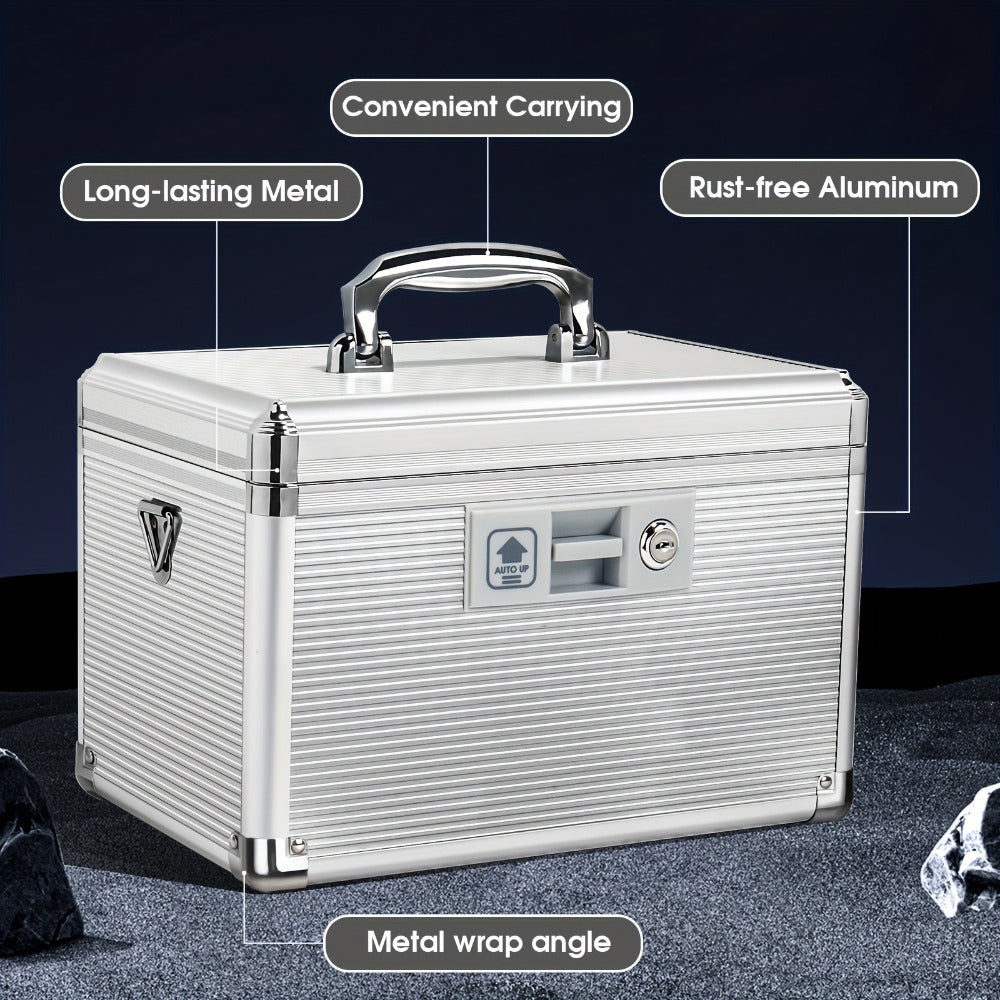 Aluminum Alloy Lockable Medicine Box ¨C Double Layer Large Capacity Storage Box with Key Lock, Handle & Tray for Medicines, Documents & Valuables, 10¡±/12¡±/14¡±/16¡± Home Security Box