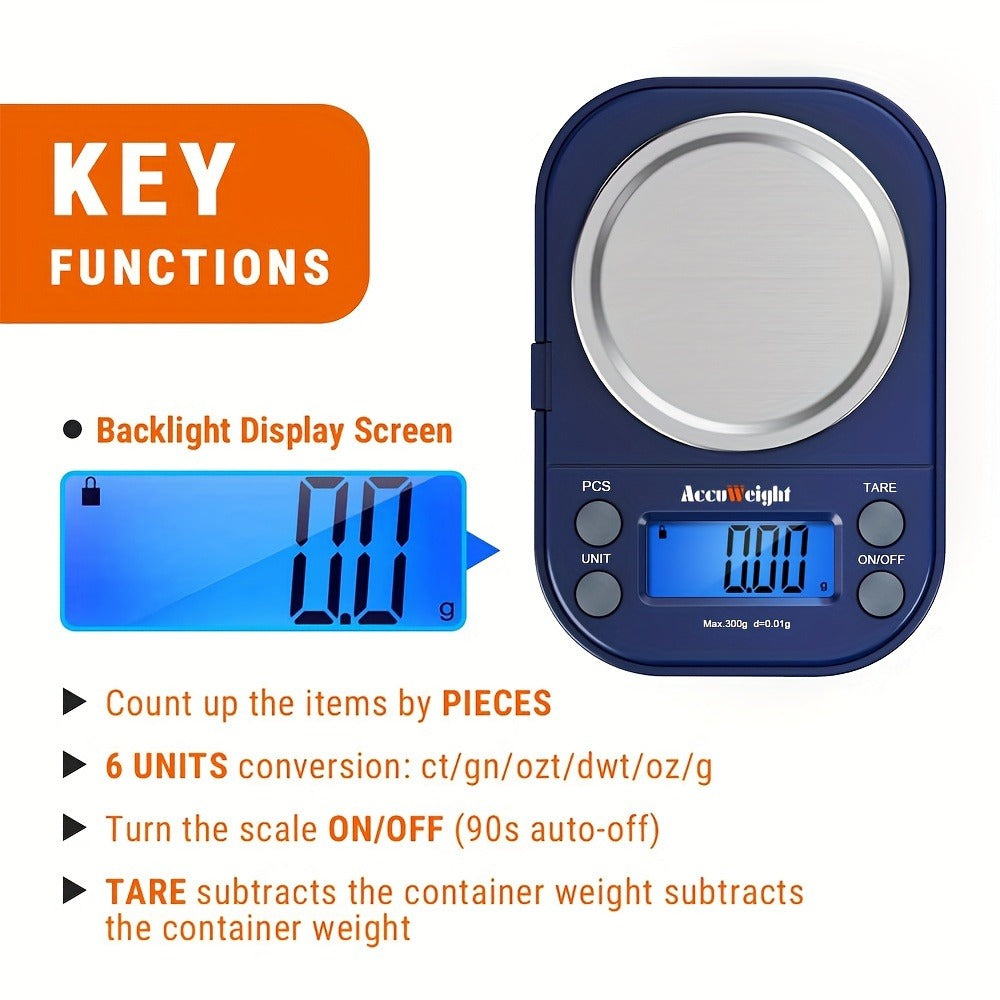 Digital Pocket Scale 300g 0.01g High Precision Jewelry Coffee Food Kitchen Scale with Tare Calibration