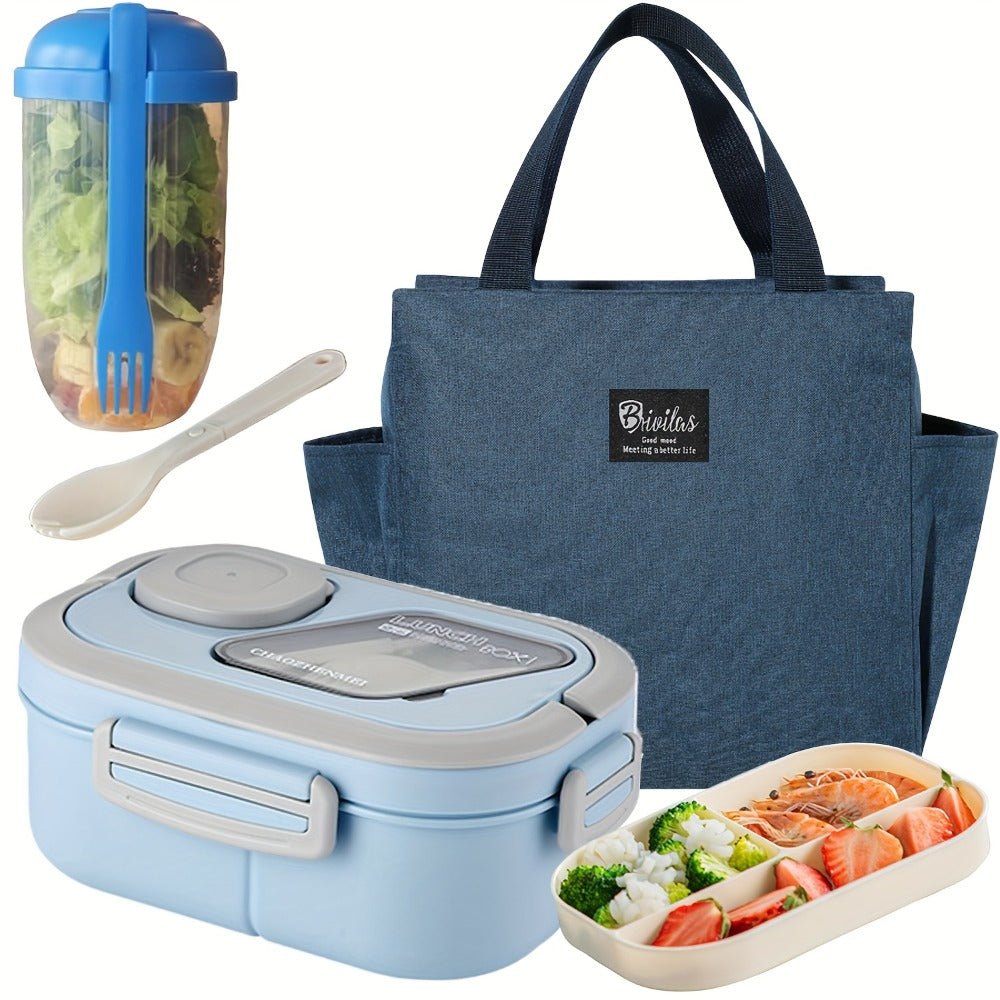 2-Layer Bento Lunch Box Set with Cup and Meal Bag - Multi-Grid Lunch Box for School, Office & Outdoor Picnics, Food Storage Container with Milk Cup, Salad Cup, Coffee Cup or Soup Bowl, Pink Blue Green White