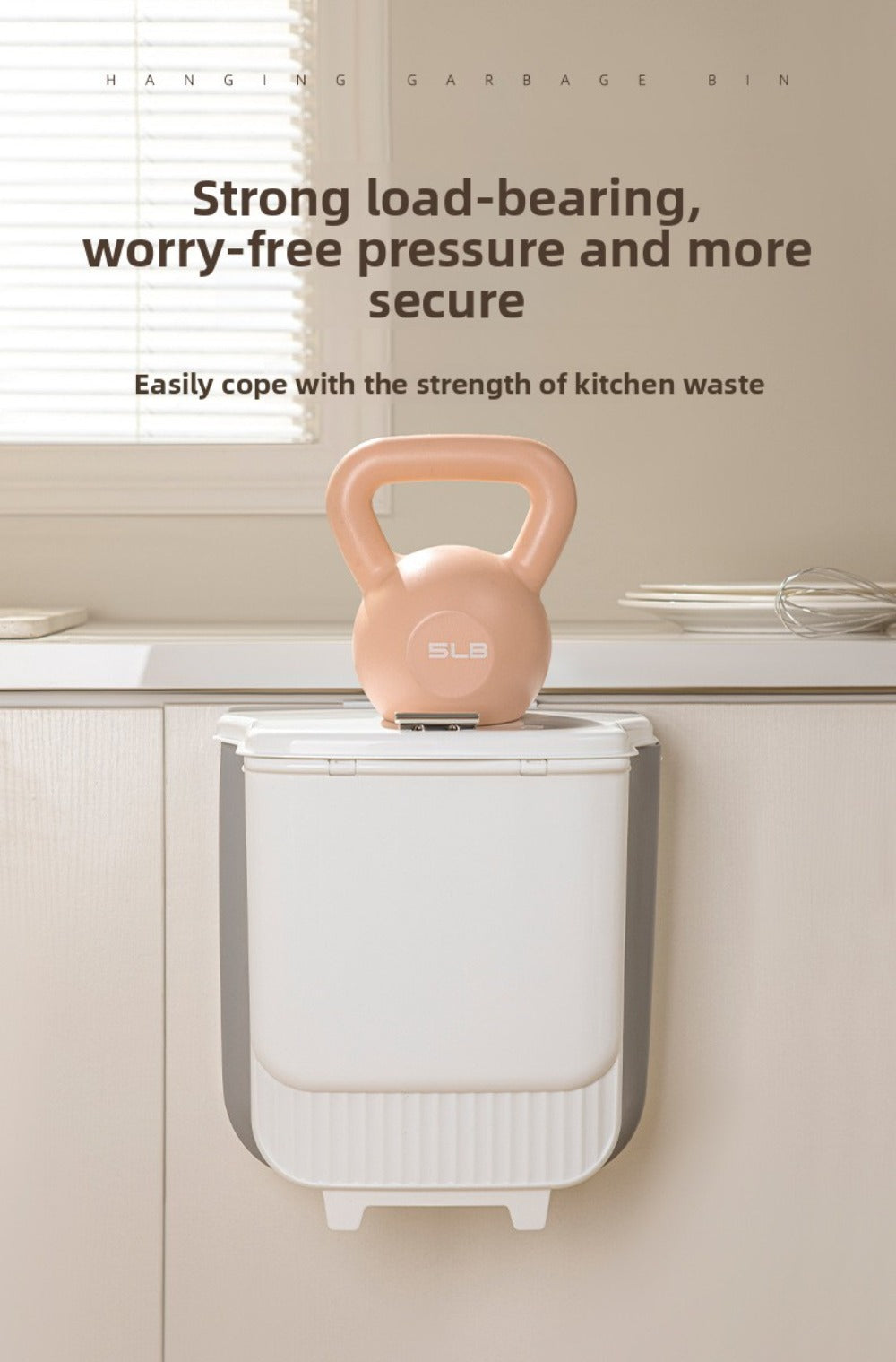 Collapsible Trash Can with Lid Wall Mounted Cabinet Door Hanging Waste Bin 1.85 Gallon Kitchen Bathroom Odor Control Space Saving Garbage Can
