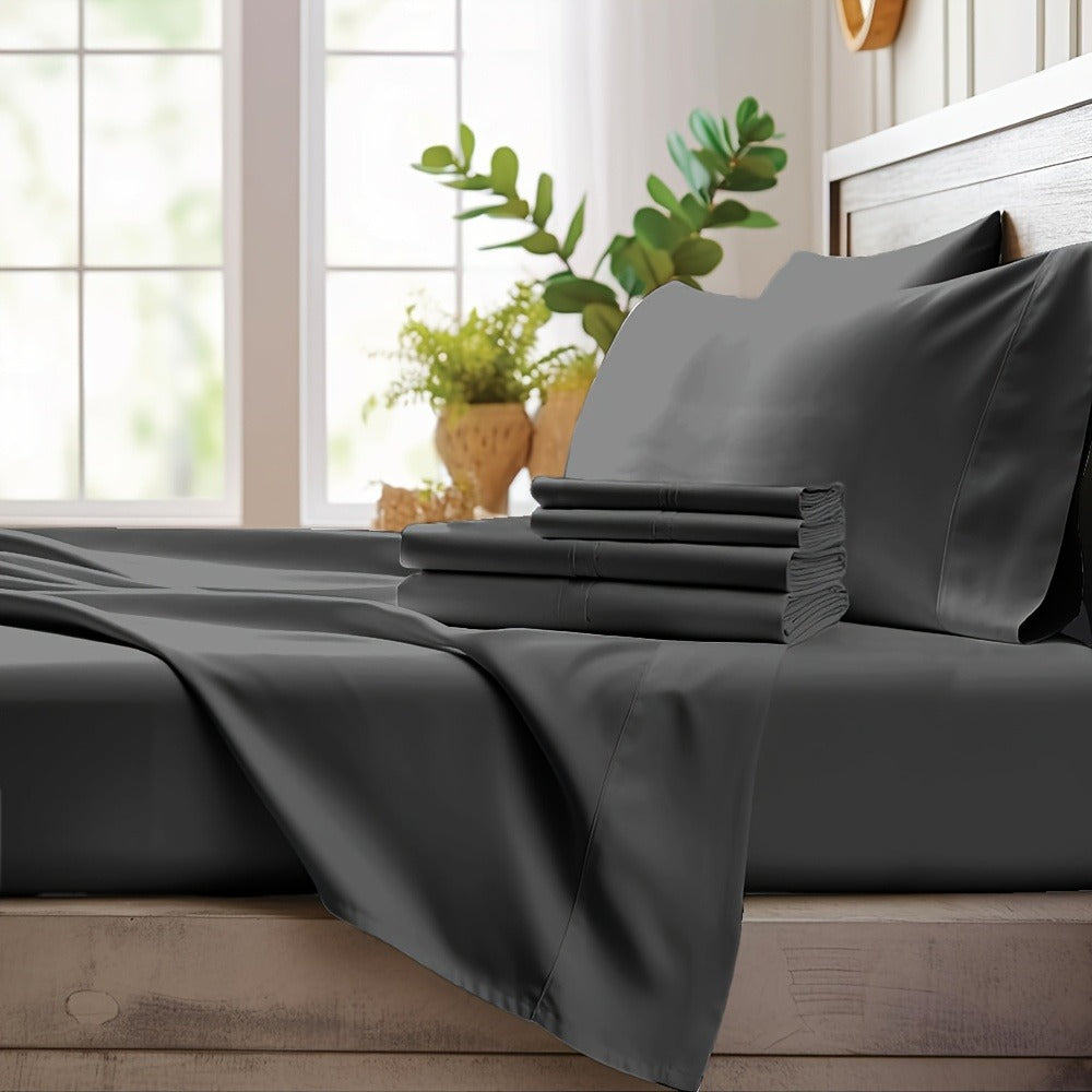 Bamboo Cooling Sheet Set 4pcs ¨C Deep Pocket Fitted Sheet Flat Sheet Pillowcases for Hot Sleepers Twin Full Queen King
