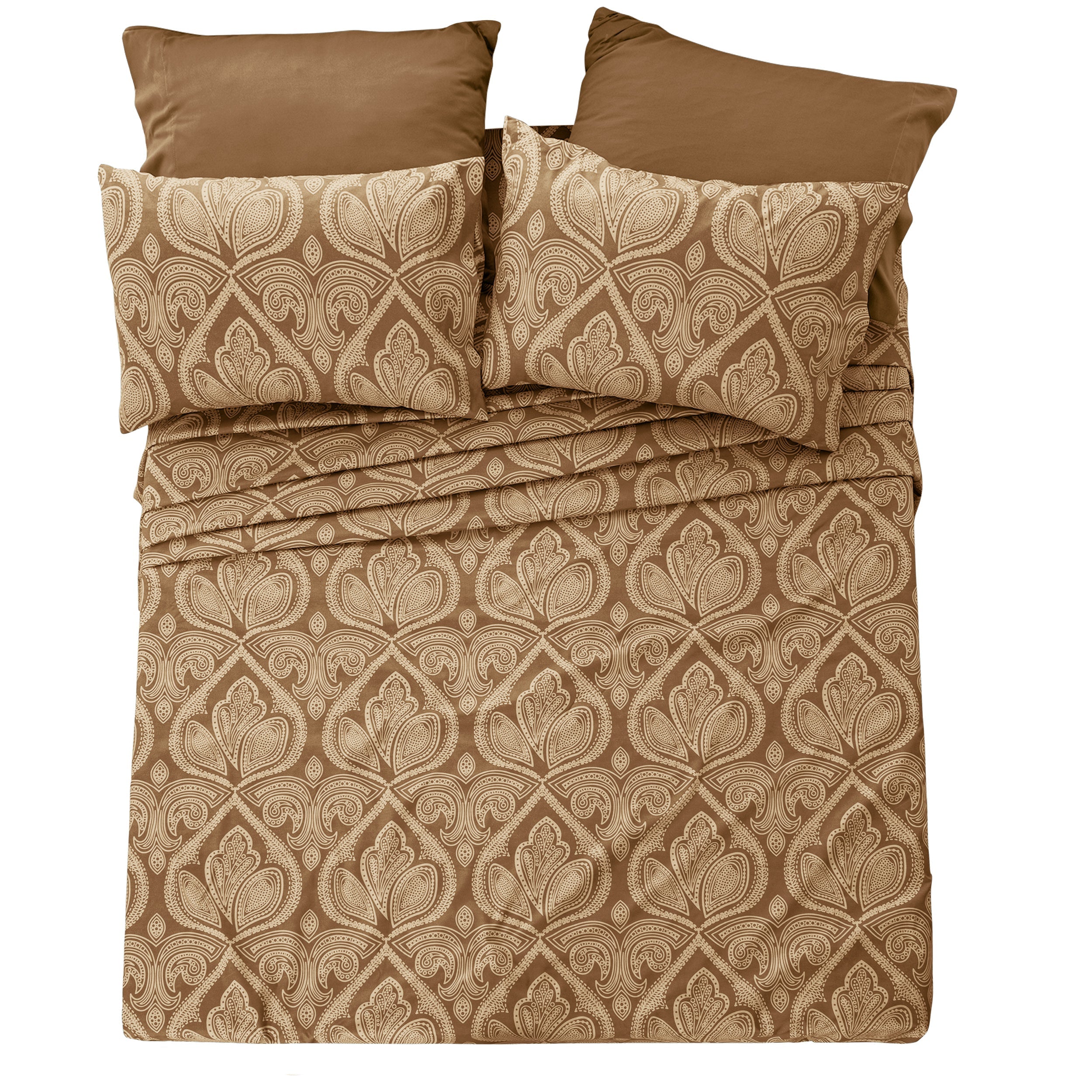 Paisley Bed Sheet Set 6-Piece Soft Brushed Microfiber Deep Pocket Fitted Sheet Wrinkle Free All-Season Comfort