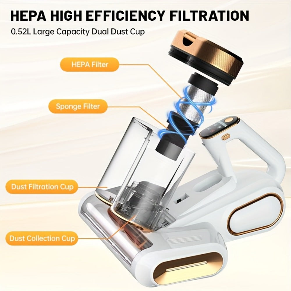 Mattress Vacuum Cleaner Handheld Bed Cleaner ¨C 16KPa Strong Suction with UVC Light & Hot Air Heating, Deep Clean for Pillows, Sofa, Crib & Pet Hair, Double Cup Design, White or Purple