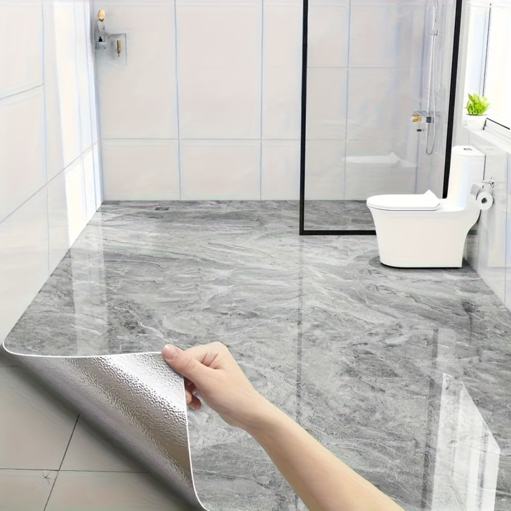 Self-Adhesive Marble Vinyl Floor Wallpaper 3 Rolls 23.62x197.75in - Waterproof Oil-Proof Anti-Slip Wear-Resistant Peel and Stick Floor Tiles for Kitchen Bathroom Living Room Home Renovation Straight Edge