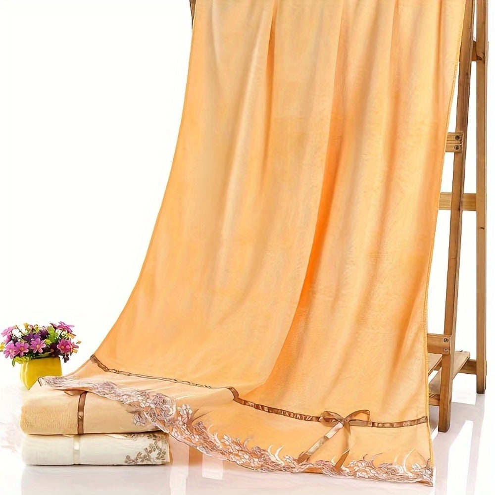Lace Embroidery Towel Set 4-Piece 350GSM Soft Absorbent Bath and Hand Towels for Bathroom Elegant Decorative Towel Set