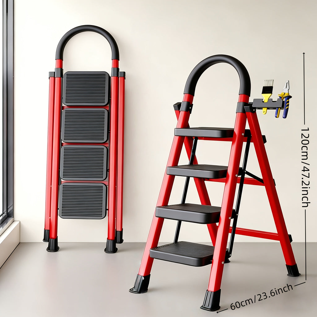 Folding Step Stool Ladder 500lbs Heavy Duty Steel with Anti-Slip Wide Treads & Handrails ¨C Safety Lock, Portable Multi-Step Ladder for Home, Kitchen & Outdoor Use, Mini / Medium / Large