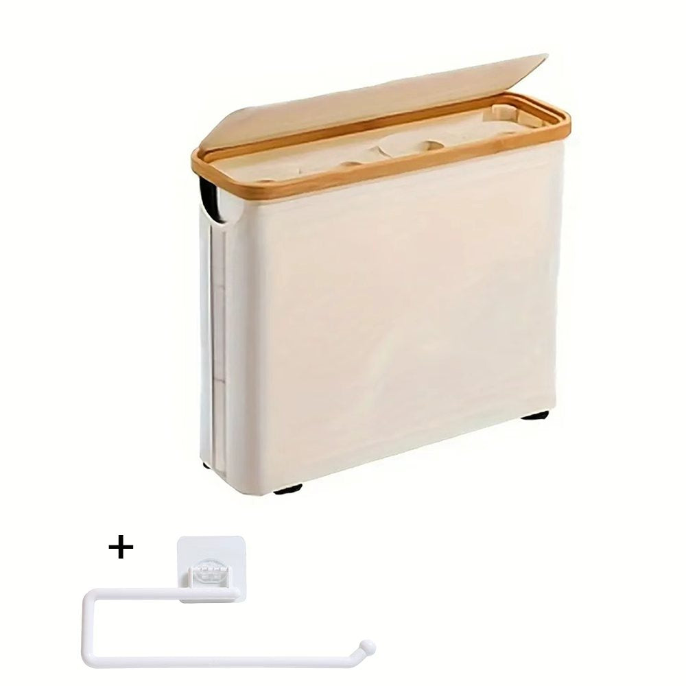 Toilet Paper Storage Basket with Bamboo Lid ¨C Large Capacity Holds 9-12 Rolls | 600D Oxford Cloth Dustproof Bathroom Organizer | Modern Farmhouse Tissue Roll Holder for Bathroom