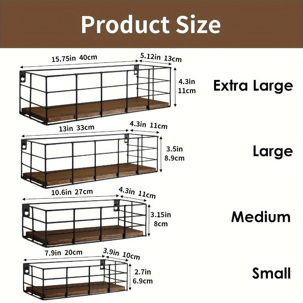 Floating Wall Shelves Set, Wall Mounted Storage Shelf Organizer for Bathroom Bedroom Living Room Kitchen, Multi-Size Space-Saving Wall Rack Decor