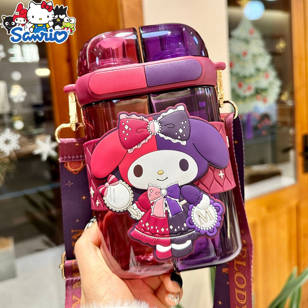Sanrio Straw Water Bottle 21.6oz | Kuromi & Cinnamoroll Dual Nozzle Portable Cute Kawaii Water Bottle ¨C Perfect for Sports, Travel & School, Officially Licensed Sanrio
