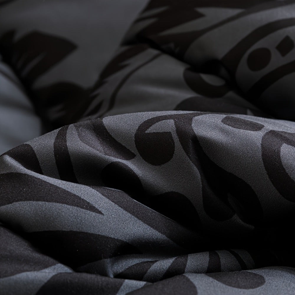 Skull Quilt Set 3pcs Gothic Victorian Comforter with 2 Pillowcases | Black Gray Digital Print Bedding Twin Full Queen King