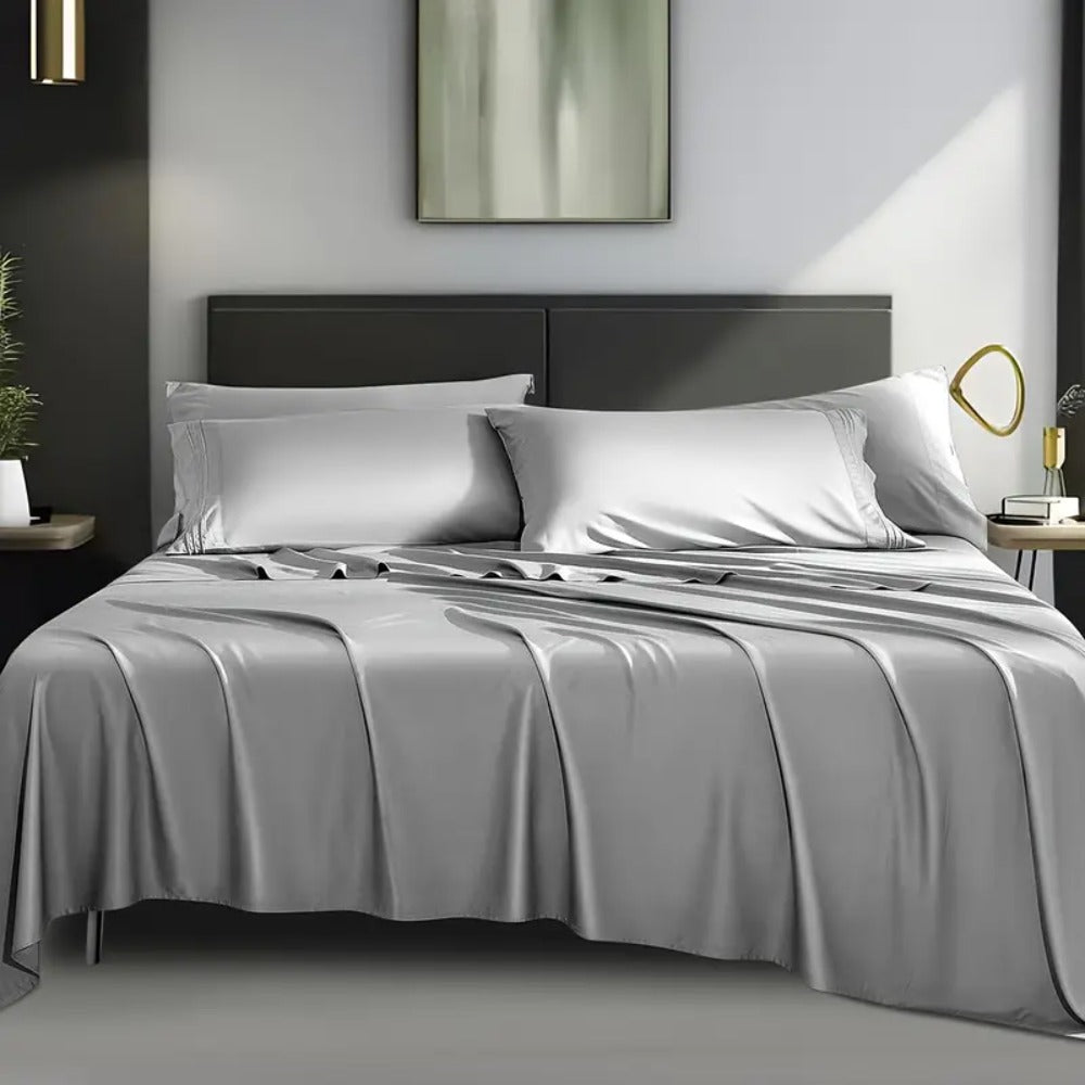 Cooling Sheet Set 4 Piece 2200TC Bamboo Blend - Silky Soft Deep Pocket 16 inch Fitted Sheet, Flat Sheet & Pillowcases, Breathable Luxury Bedding for Hot Sleepers Twin Full Queen King, Summer Chill Collection