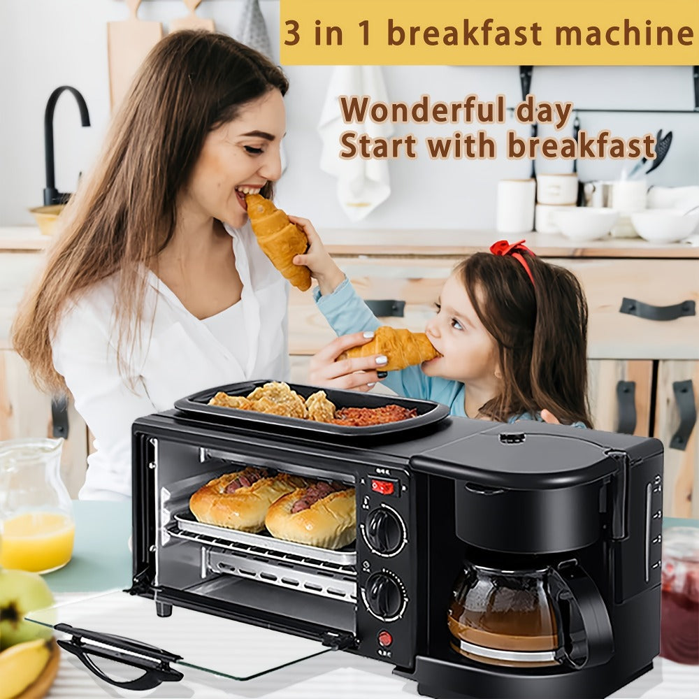 3-in-1 Breakfast Station Maker - Coffee Maker + Toaster + Frying Pan Combo, One-Touch Timing Fast Cooking, All-in-One Breakfast Machine 110V US Plug for Home Kitchen Apartment Dorm