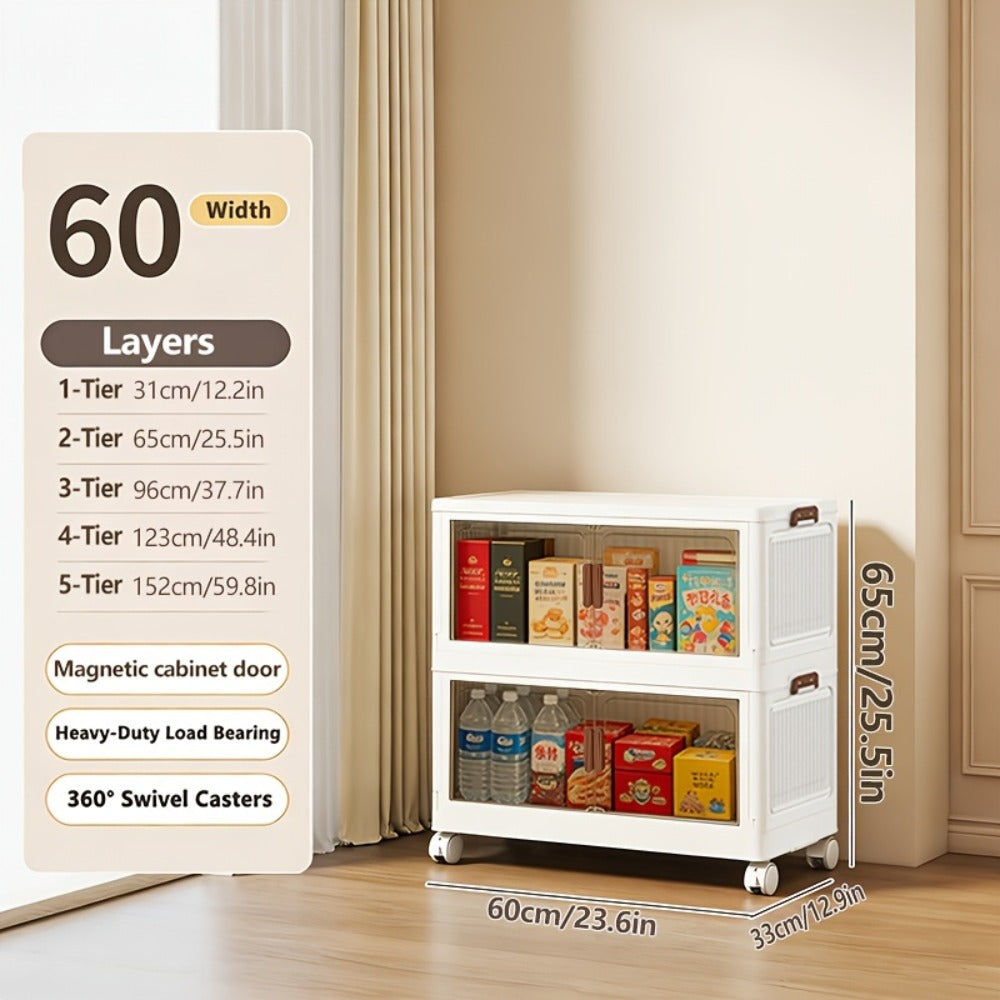 Foldable Storage Cabinet with Door ¨C Multi-Layer Stackable Storage Box for Shoes, Clothes & Books | Large Closet Organizer for Bedroom, Bathroom, Kitchen, Office & Wardrobe